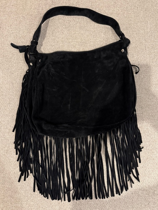 Handbags - NWOT Black Suede Fringe Bag Boho Western Shoulder Bag Made in Italy Leather
